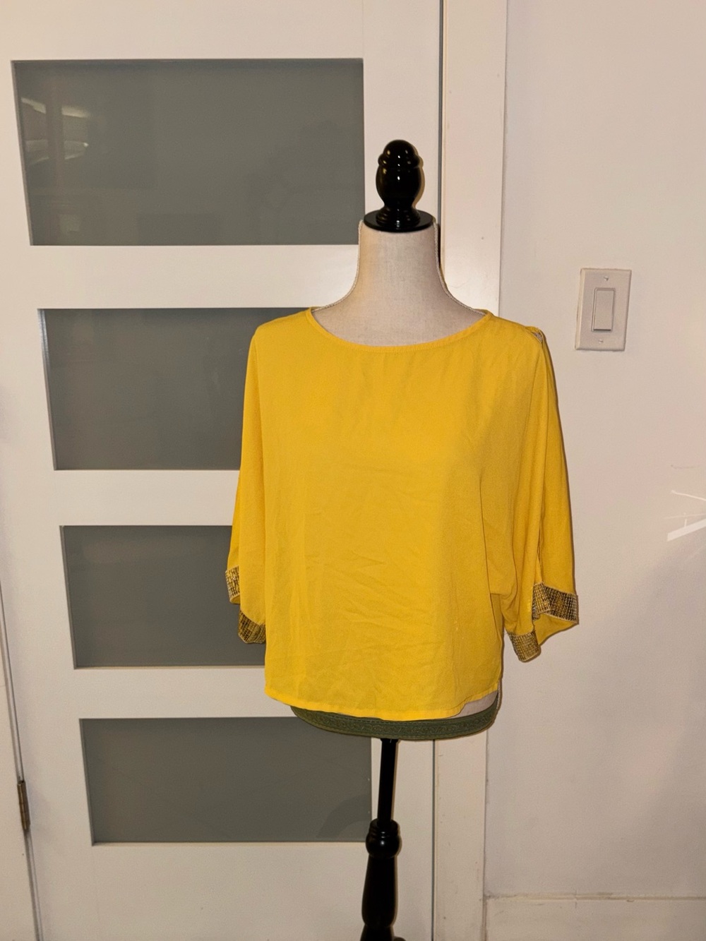 SHEIN Yellow Boatneck Short Sleeve Blouse